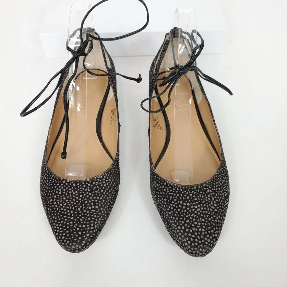 Banana Republic Leather Calf Hair Ankle Tie Up Ballet Flats Size 9M